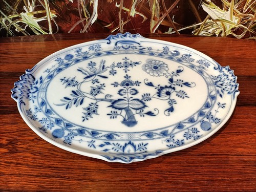 STADT MEISSEN Teichert Zwiebelmuster, antike Platte / Tablett mit Griffe 40,5cm