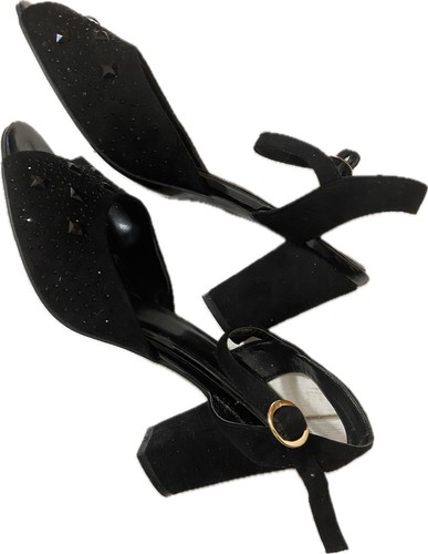 Women's Midnight Velvet Size 10 Black Shoes 3.5" Heel Open Toe "Bling" Shimmer - Picture 4 of 7