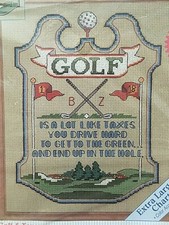 Vintage Dimensions GOLF & TAXES Counted Cross Stitch kit # 72154  8x10" & frame