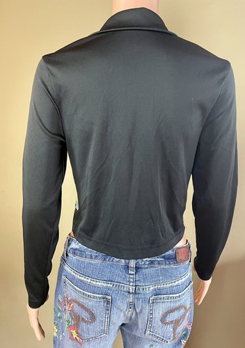 Long Sleeve Zip Up Polo Shirt Black Retro Novelty Crop Juniors Women’s XS - Picture 7 of 10