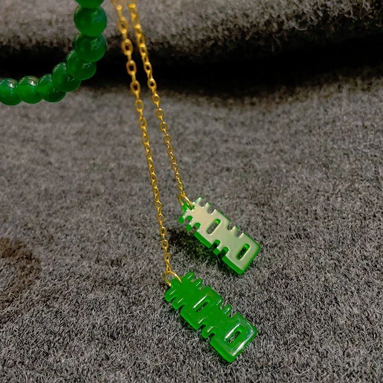 Collar Vintage Moda Abuela Verde Doble Felicidad Palabra Flecos Colgante Foto 3 de 4