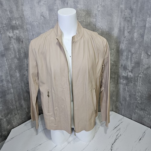 Father Sons Mens 4XL Beige Soft Lambs Leather Jacket with Gold Zips Lightweight - Picture 5 of 13