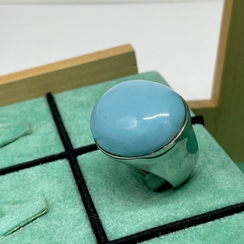 Anello Donna Argento 925 Made in Italy e Turchese celeste ovale liscio 20 Grammi - Foto 4 di 10