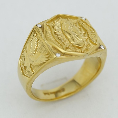 Men's Gold Stainless Steel Wedding Ring With CZ - Sizes 7 To 13, Gift Box Included