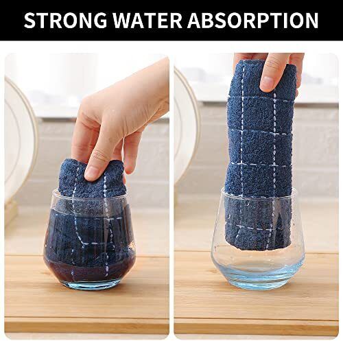 100% Baumwolle Frottee Küche Geschirrtücher, Ultra Weich Marineblau 12 x 12 - 6er Pack - Bild 3 von 6