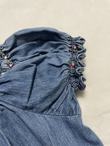 Angel’s Kids Jean Dress Size 6 Smocked Embroidery Flower Vintage Long Dallas Tx - Picture 3 of 7