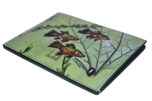 Estuche para tarjetas Dunhill para acuario de cuero verde mar nuevo PVP £175 - Imagen 4 de 6