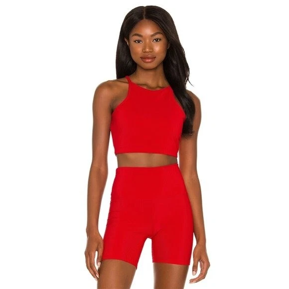 NEW Beach Riot Anna Sports Bra Ribbed Racerback Sleeveless Crop Top Red X  Small