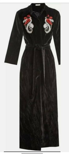 Attico UK 8 10 US Black Robe Dress kimono coat gown Velvet Mia Embroidered Beade - Picture 3 of 8