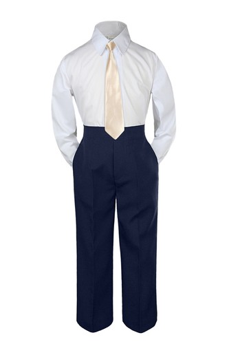 Boys Kids Teen Wedding Formal 3pc Shirt NAVY Pants by Select a Color Tie 5-20 - Picture 6 of 25
