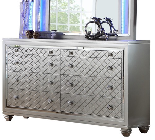 Contemporary Luxury LED Bedroom Set King Size 4pc Storage Bed Silver Finish - Picture 5 of 7