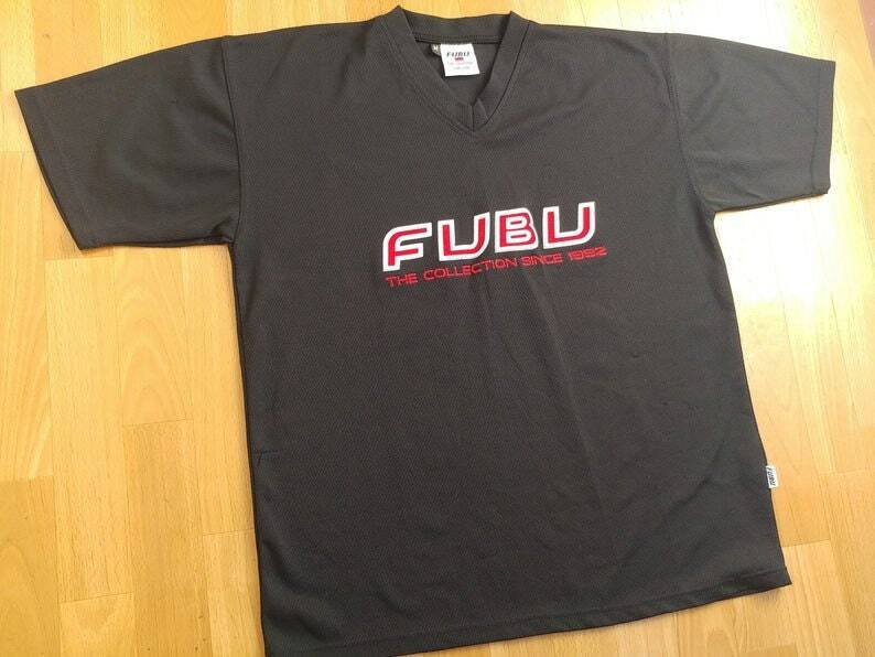 トップス 90s FUBU Design Print Shirt FUBU T Shirt Mens Large Orange VTG 90s Y2K Long Sleeve