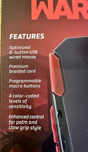 PBX Warlord Wired Professional Gaming Mouse PBGA13BK Red/Black 8 Button NEW! - Picture 4 of 9