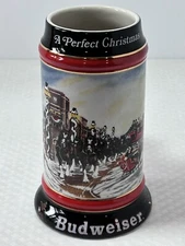 1992 BUDWEISER STEIN COLLECTOR'S SERIES A PERFECT CHRISTMAS CLYDESDALES & WAGON