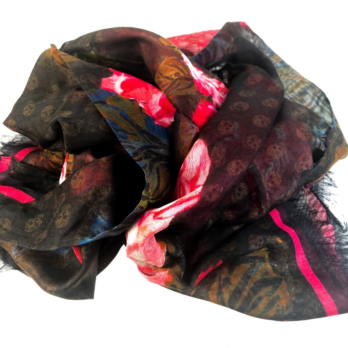 New Alexander McQueen 530780 Painted Floral Skull Scarf Wrap | eBay