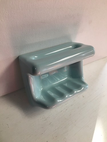 Bandeja para jabonera de cerámica vintage con soporte para trapo barra de agarre azulejo azul brillante LN - Imagen 3 de 16