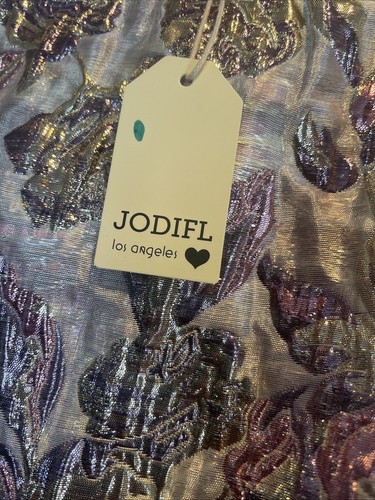 NWT Jodifl Poppin’ Pink Puff Sleeve Blouse SZ L Shirt Jacquard Metallic - Picture 6 of 6