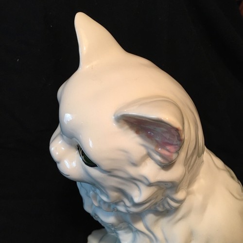 Vintage White Persian Ceramic Cat Green large 12”Retro Cottage Core - Picture 5 of 15