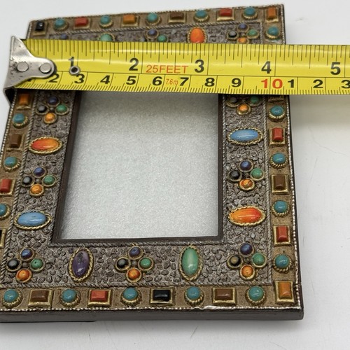 Marco de fotos vintage multicolor ornamentado imitación piedras semipreciosas estilo boho - Imagen 8 de 10