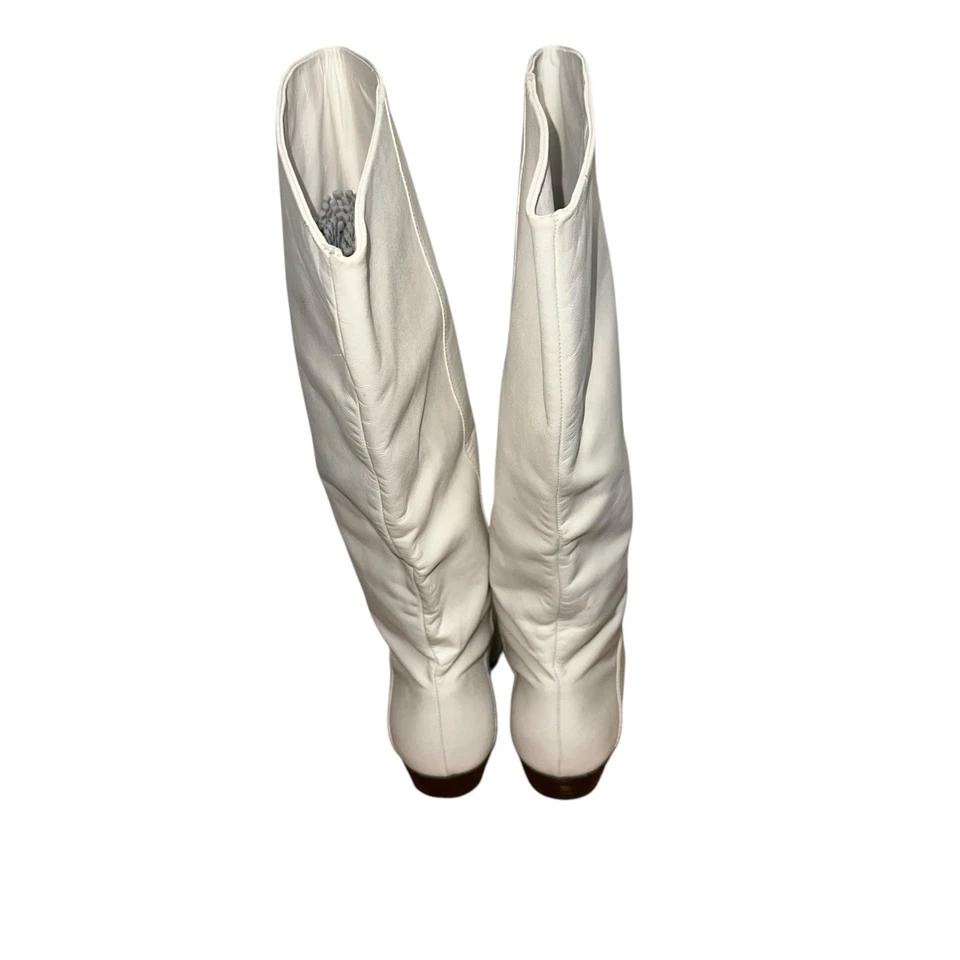 Bota Go Go Disco vintage para mujer 11M años 80 holgada cuero marfil media pantorrilla Foto 4 de 4