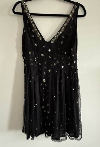 Kate Moss For Topshop Black Tulle Gold Sequin Dress Size 14 - Picture 2 of 5