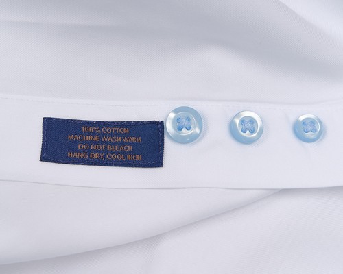 David Donahue White Dress Shirt Mens 17 34 35 Cotton Spread Collar Blue Buttons - Picture 9 of 10