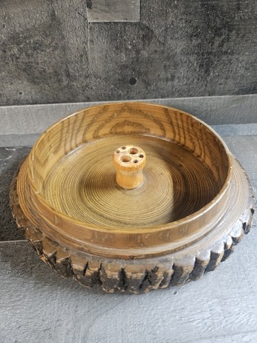 Vintage Nut Cracker Set Round Wooden Bowl with 4 Picks and 1 Cracker 7"D x 2"H - Picture 5 of 7