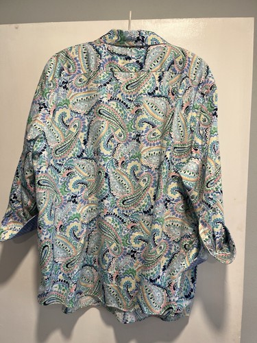 Chaps Women's Shirt Size 3X Blue Paisley Button Down 3/4 Sleeve Top Blouse - Picture 5 of 9