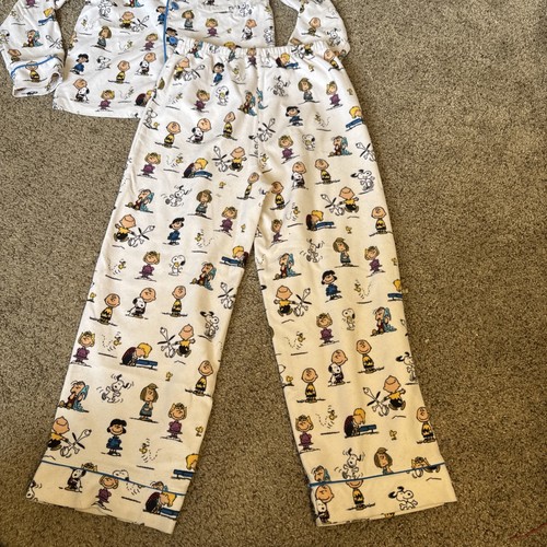 Peanuts Snoopy Charlie Brown Kids Pajama Set Pants Shirt Fleece Cartoon S / M - Picture 8 of 13