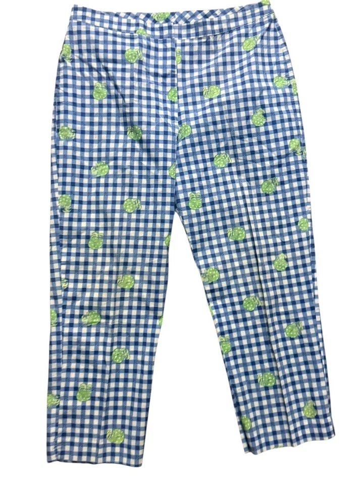 Pantalones Lilly Pulitzer Azul Algodón Capri Ermitaño Cangrejo Guinga Cuadros Blanco Lbl 8 Foto 2 de 4