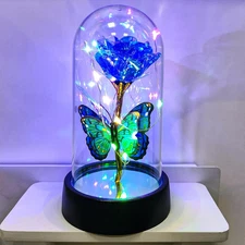 Glass Rose in Glass Dome, Light up Flower, Eternal Roses - Valentines Day Gifts