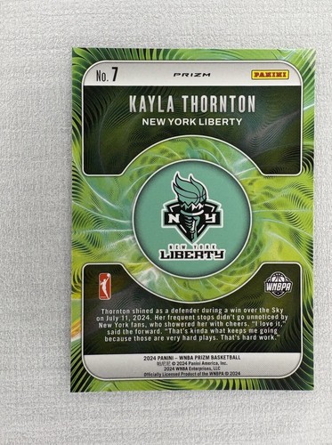 2024-25 Panini Prizm WNBA #7 Kayla Thornton Fractal Green New York Liberty - Picture 2 of 2
