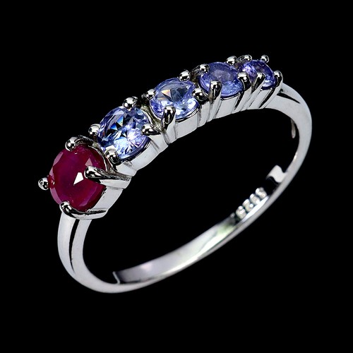 925 Sterling Silver Ring Round Ruby 4.5mm Tanzanite Gemstone Jewelry Size 7 - Picture 2 of 14