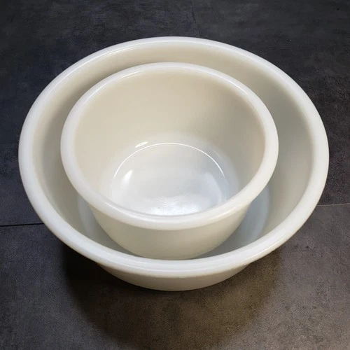 Vintage Milk Glass Mixing Bowl Set with Straight Sides and Rolled Rim