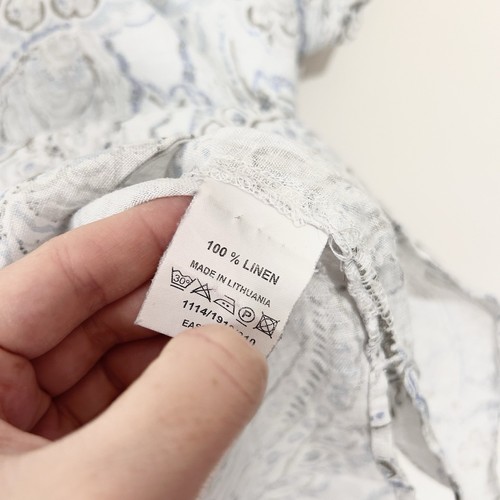 East 100 % Leinen Bardot Ausschnitt Top 60" Brustumfang L weiß blau Paisley Lagenlook - Bild 10 von 10