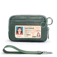 The Iris Wallet for Women Mini Zip Card Case with Clear ID Window Zipper green