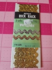 Vintage NIP Wrights Metallic Gold Rick Rack 1 Package 3 Yards EACH 116 225 Med