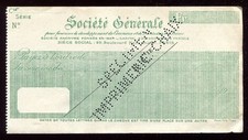 old bank check specimen Societe Generale. 1934