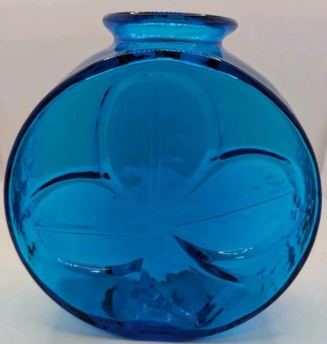 Vintage 1960s Czech Sklo Union Blue Art Glass Vase -Mid Century Modern