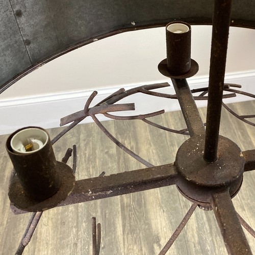 Country Chandelier Pendant Light with Twig Branch and Barrel - Picture 3 of 7