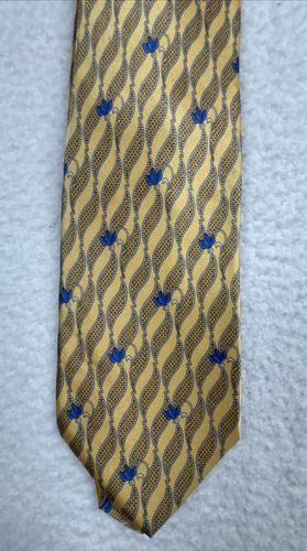Faberge NeckTie Mens Gold Blue Floral Silk Handmade USA Design 059 30" x 3.5" - Picture 10 of 11