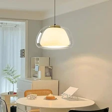 Nordic Cream Glass Pendant Lighting Double Glass Lampshade Hanging Light Kitchen