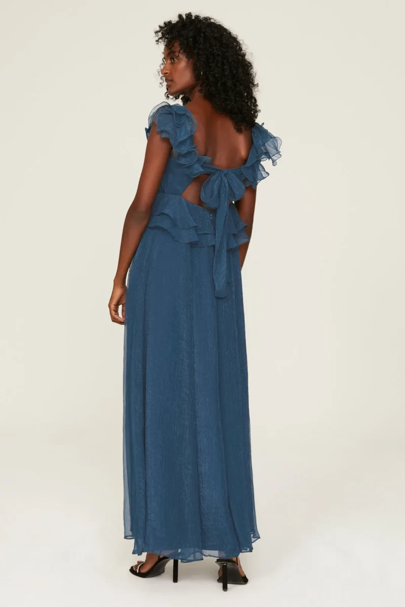 white christmas dresses Lucia Pleated Chiffon One Shoulder Tiered Gown – Minuet Apparel