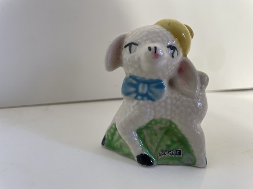 Salero y pimentero vintage Japón cordero oveja sombreros azules amarillos - Imagen 6 de 12