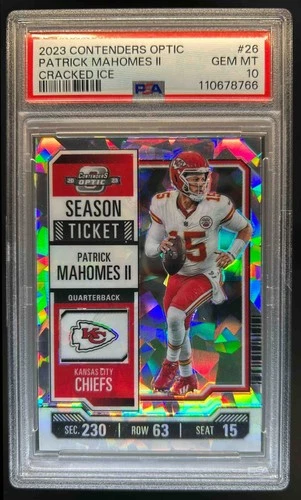 2023 Contenders Optic Patrick Mahomes II Cracked Ice Season Ticket #/22 PSA 10