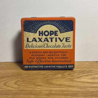 Vintage Hope Laxative Tin - 1940s Orange Advertising - Delicious Chocolate Taste