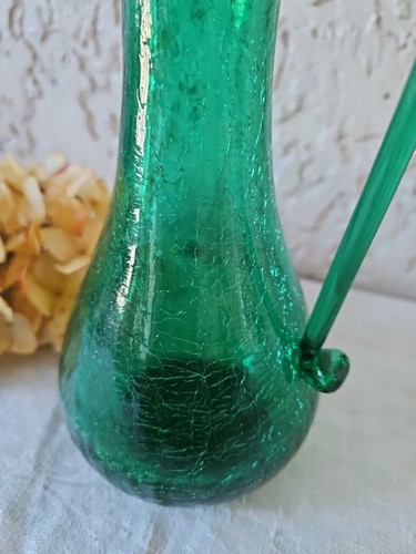 Vintage Green Crackle Glass Cruet Pitcher - Picture 2 of 5