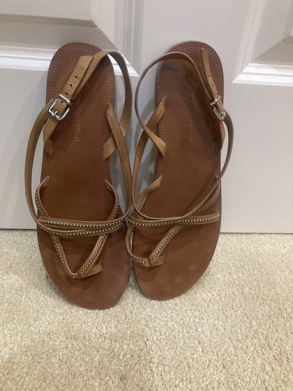Antonio Melani Beaded Leather Criss Cross Flats Thong Sandals 10 M
