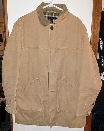 J. Crew Mens Button Up Corduroy Plaid Khaki Field Jacket M Missing 3 Buttons
