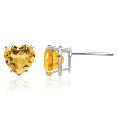 14K Solid White Gold 2 ct Yellow Citrine Large Stud Earrings 8mm 0.3 inch Heart
